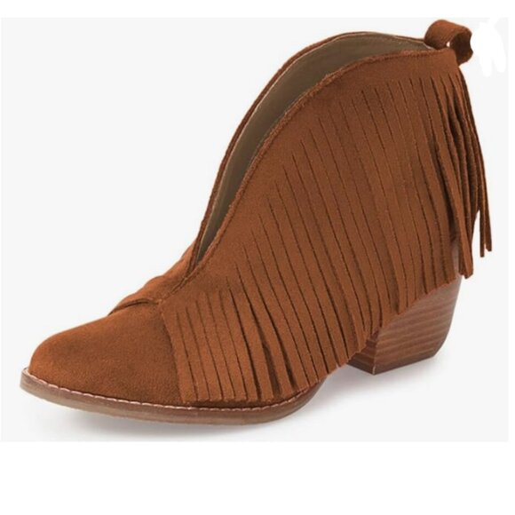 YDN Brown Fringe Ankle Boots - Picture 1 of 8